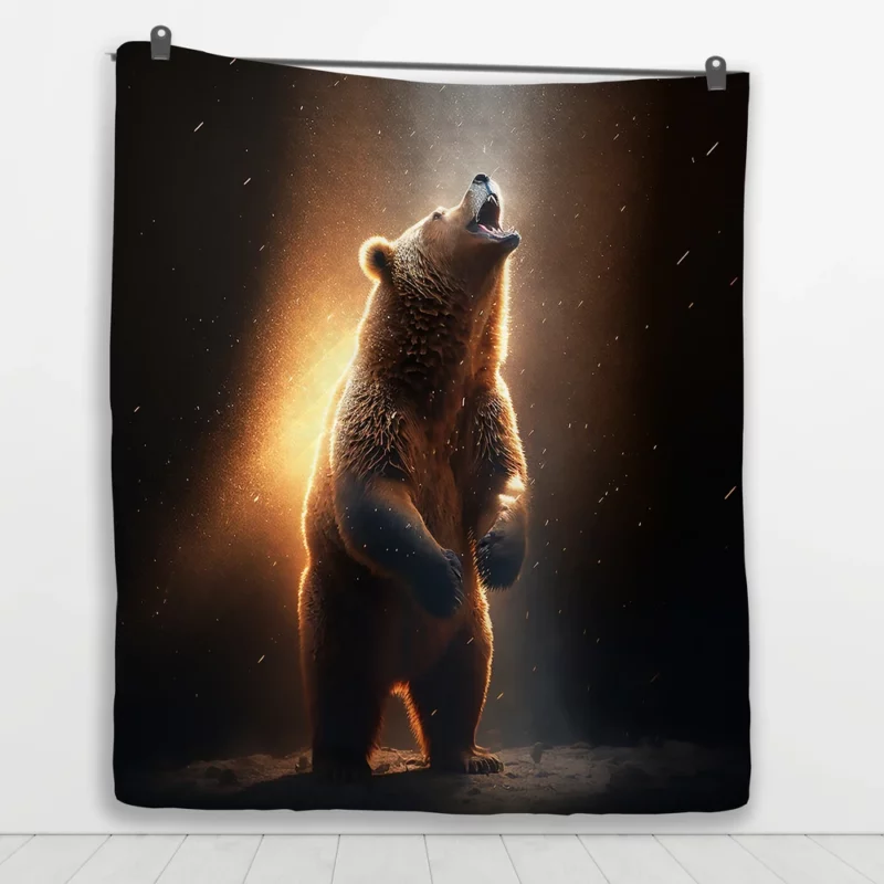 Angry Grizzly Bathed in Flickering Light Quilt Blanket 1