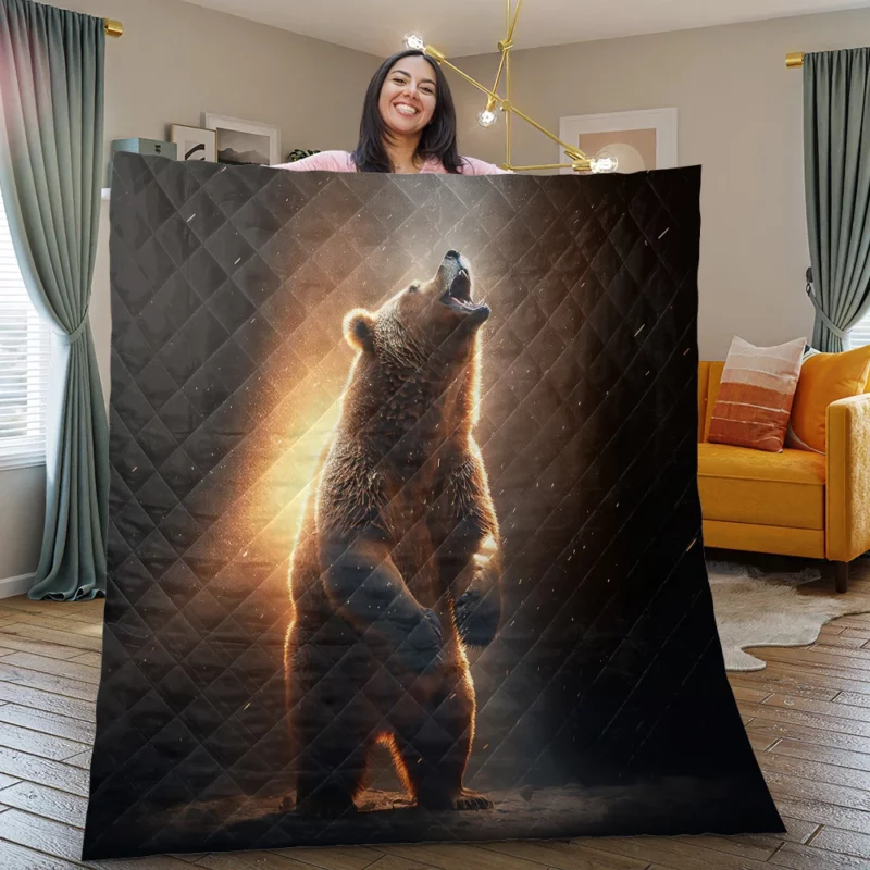 Angry Grizzly Bathed in Flickering Light Quilt Blanket