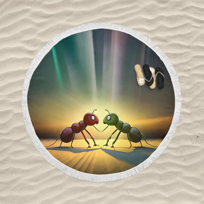 Ant Couple Facing Each Other Round Beach Towel