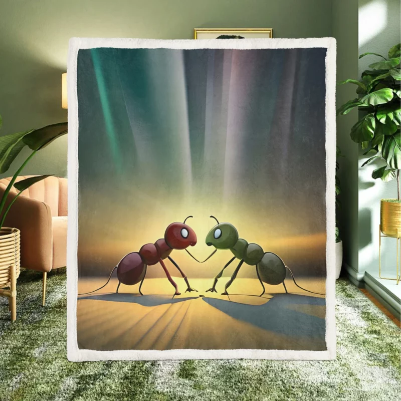 Ant Couple Facing Each Other Sherpa Fleece Blanket