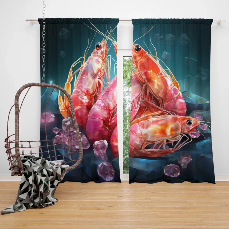 Appetizing Prawns Photo Window Curtain