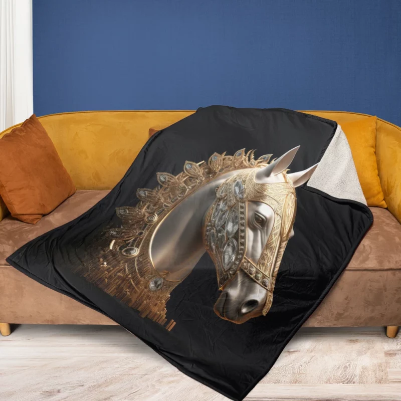 Arabic Calligraphy Horse Art Fleece Blanket 1