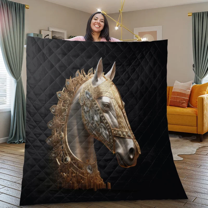 Arabic Calligraphy Horse Art Quilt Blanket