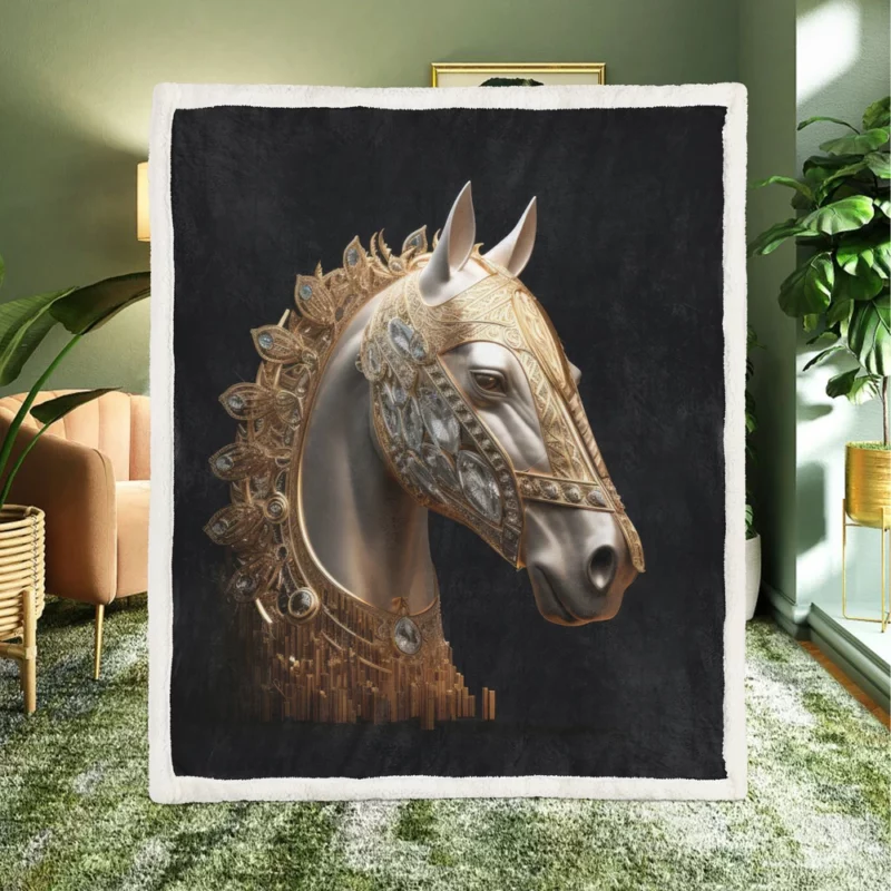 Arabic Calligraphy Horse Art Sherpa Fleece Blanket