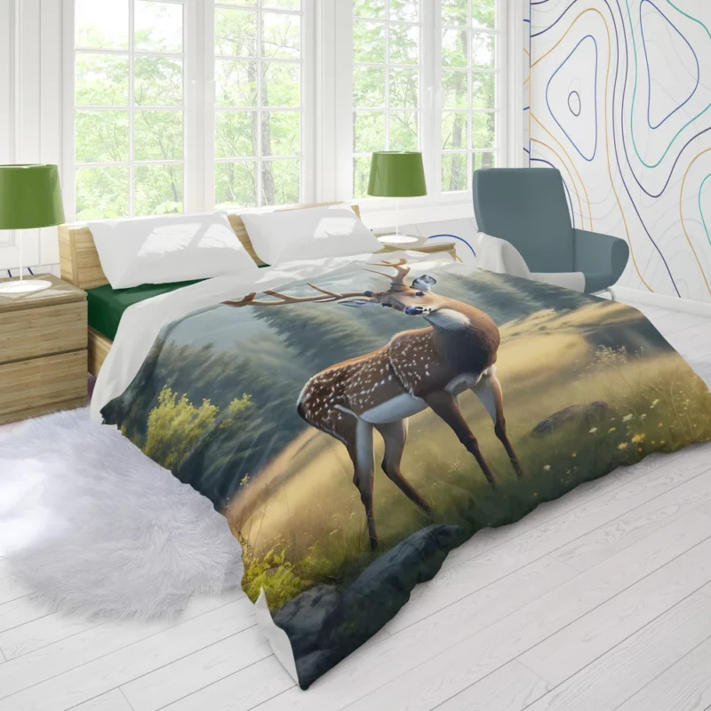 At One with Nature Deer in Forest Duvet Cover