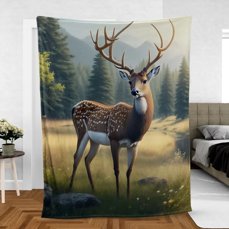 At One with Nature Deer in Forest Fleece Blanket