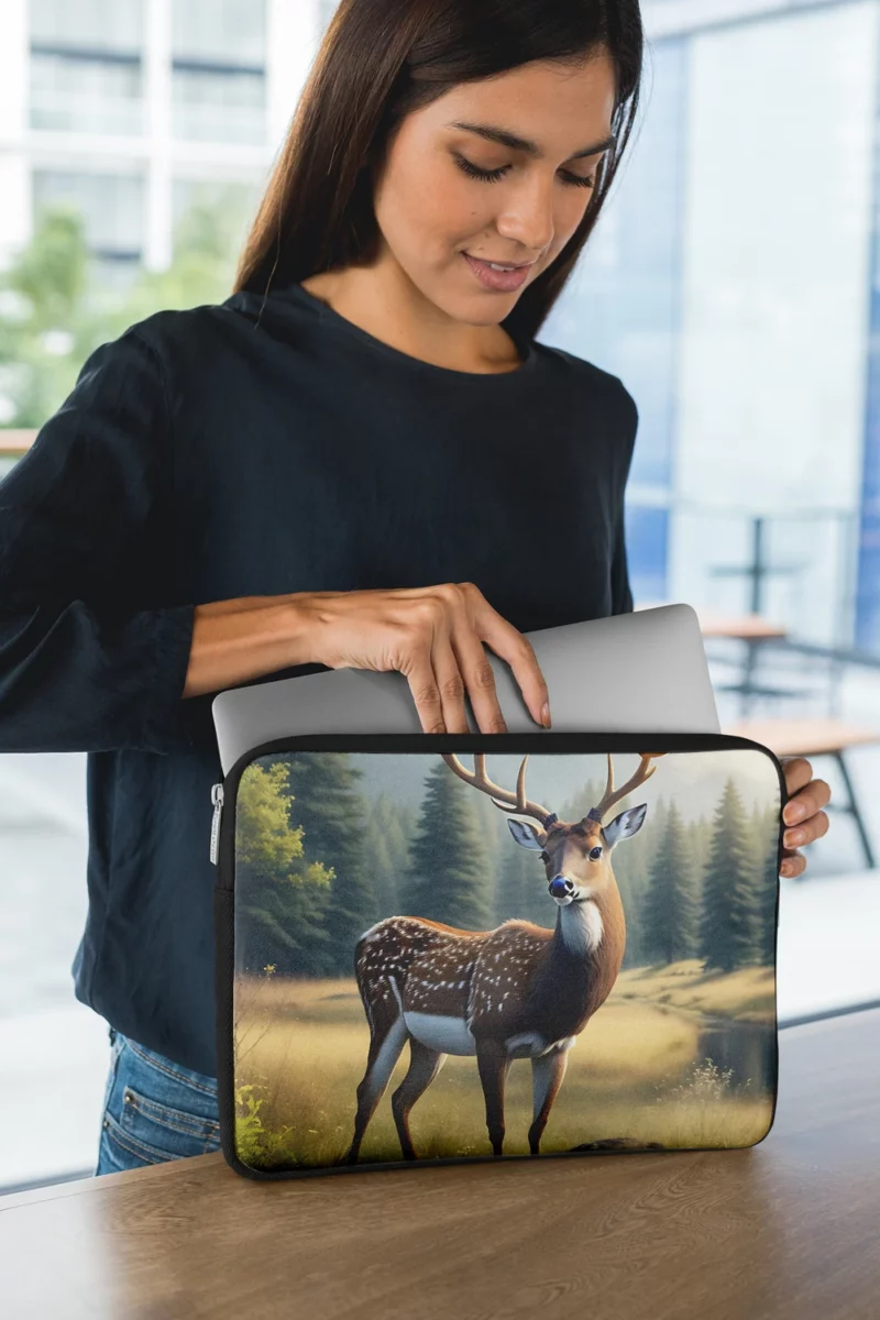 At One with Nature Deer in Forest Laptop Sleeve 1