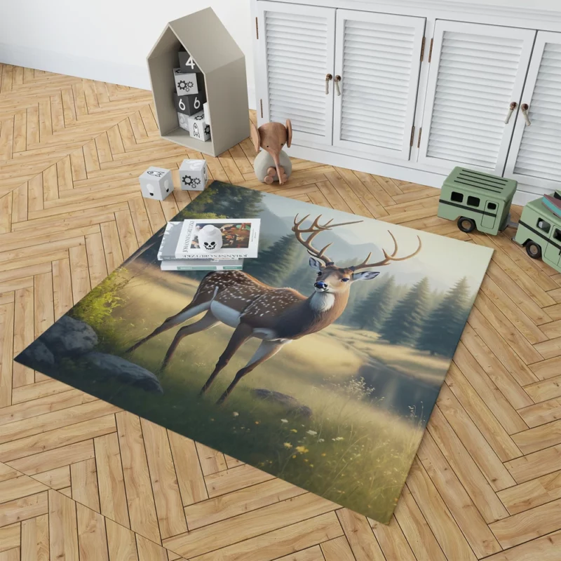 At One with Nature Deer in Forest Rug 1