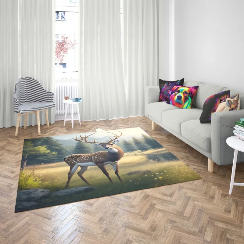 At One with Nature Deer in Forest Rug 2