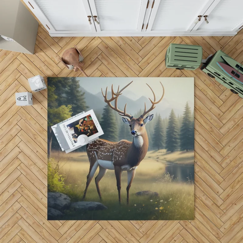 At One with Nature Deer in Forest Rug