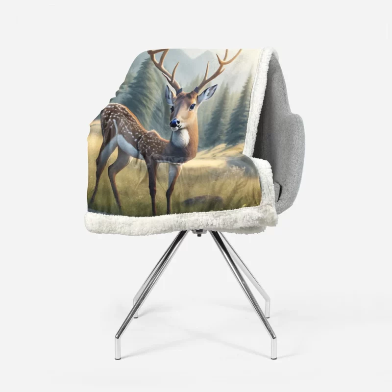 At One with Nature Deer in Forest Sherpa Fleece Blanket 1