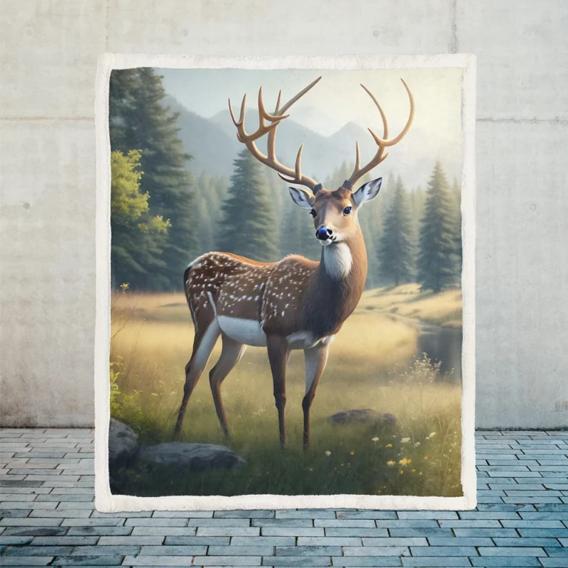 At One with Nature Deer in Forest Sherpa Fleece Blanket