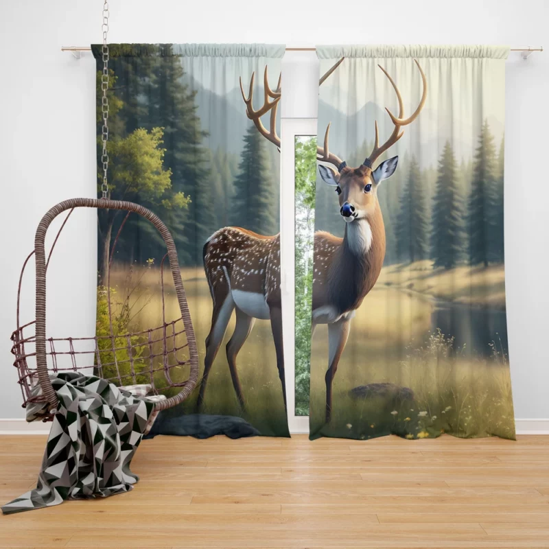 At One with Nature Deer in Forest Window Curtain