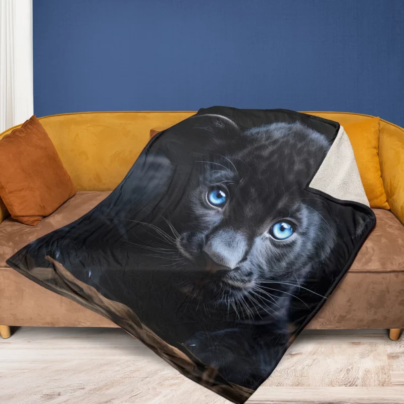 Baby Black Panther Cub Portrait Fleece Blanket 1