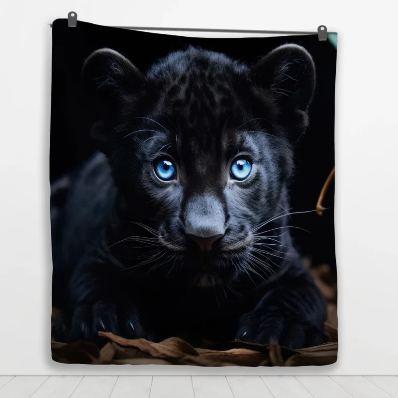 Baby Black Panther Cub Portrait Quilt Blanket 1