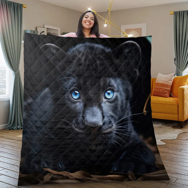 Baby Black Panther Cub Portrait Quilt Blanket