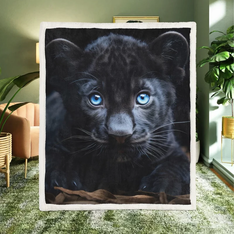 Baby Black Panther Cub Portrait Sherpa Fleece Blanket