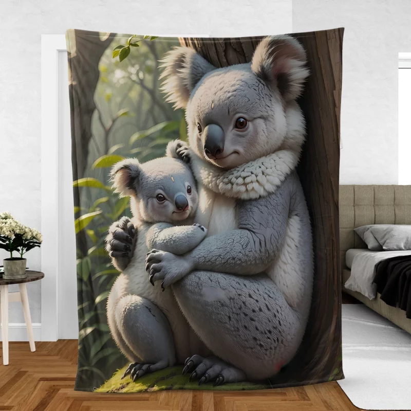 Baby Koala in Eucalyptus Tree Fleece Blanket