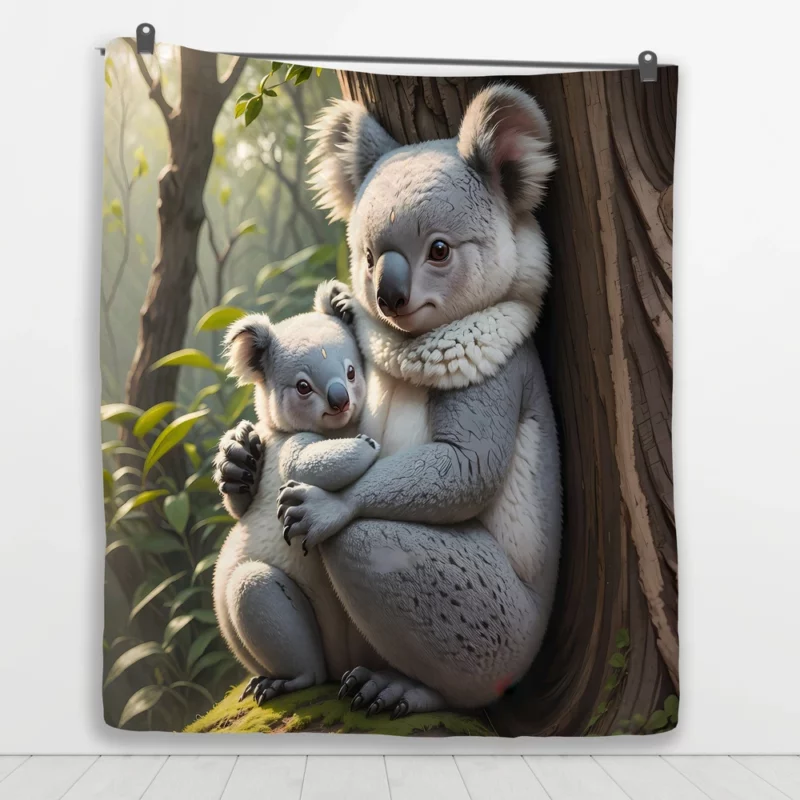 Baby Koala in Eucalyptus Tree Quilt Blanket 1