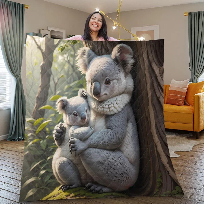 Baby Koala in Eucalyptus Tree Quilt Blanket