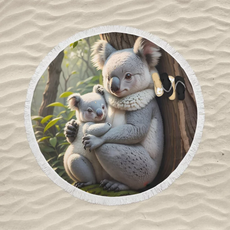 Baby Koala in Eucalyptus Tree Round Beach Towel