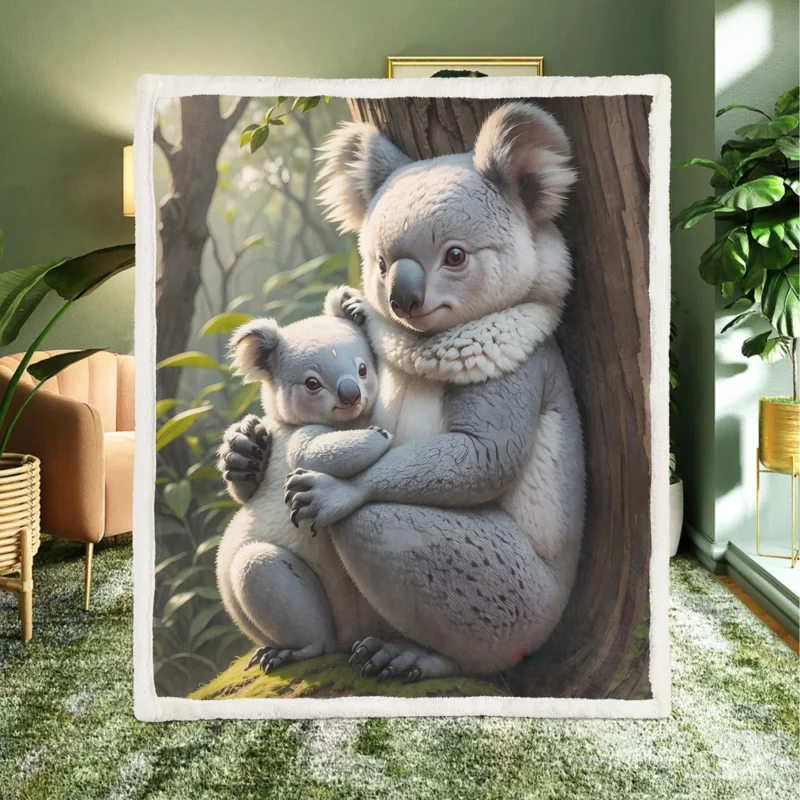 Baby Koala in Eucalyptus Tree Sherpa Fleece Blanket