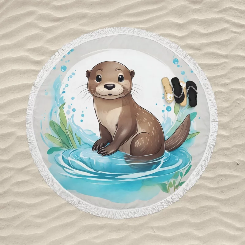 Baby Otter Animal Round Beach Towel