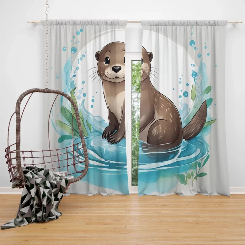 Baby Otter Animal Window Curtain