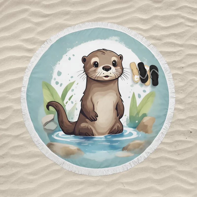 Baby Otter Design Round Beach Towel