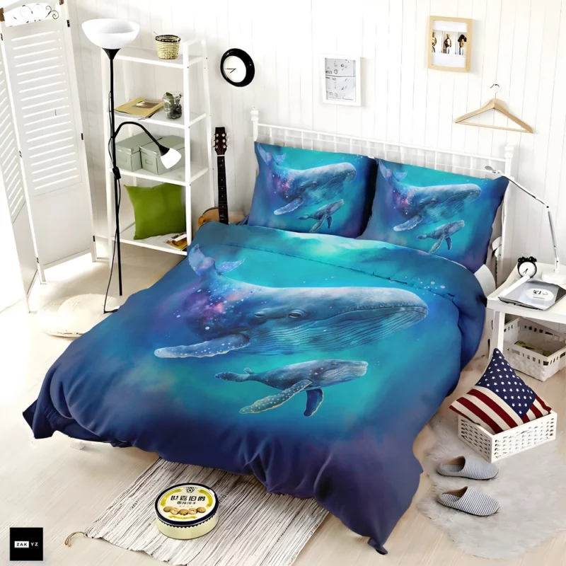 Baby Whale on Blue Background Bedding Set