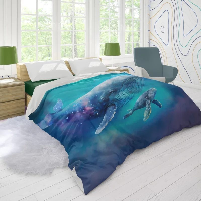 Baby Whale on Blue Background Duvet Cover