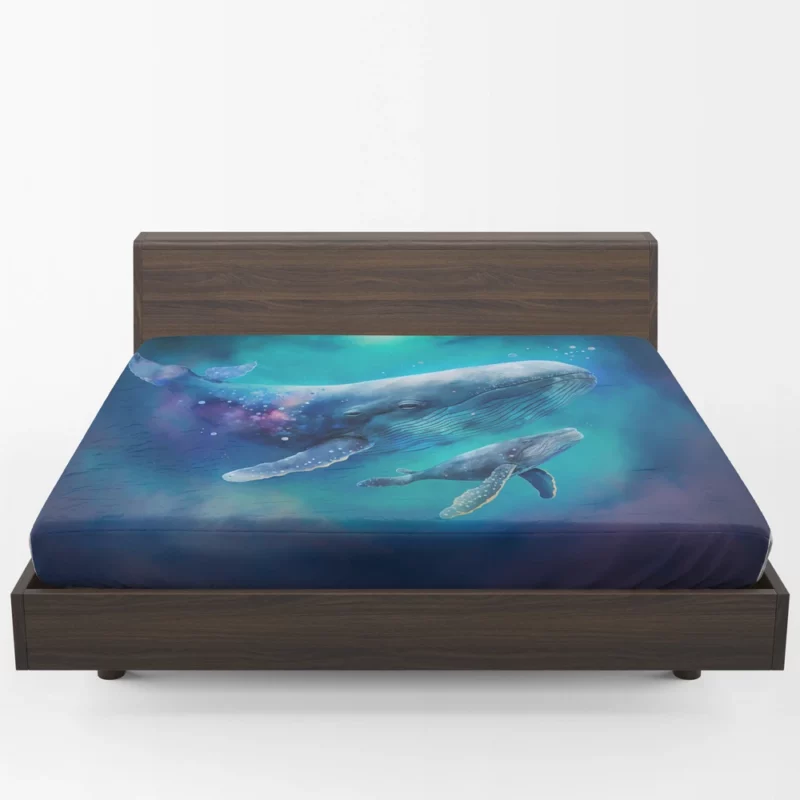 Baby Whale on Blue Background Fitted Sheet 1