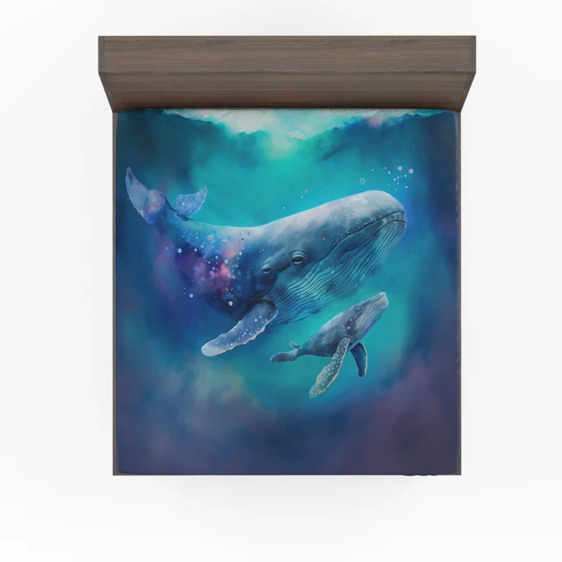 Baby Whale on Blue Background Fitted Sheet