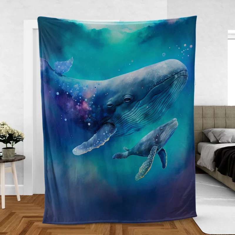 Baby Whale on Blue Background Fleece Blanket