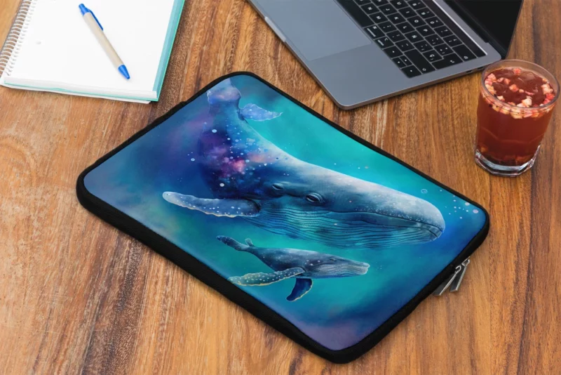 Baby Whale on Blue Background Laptop Sleeve 2