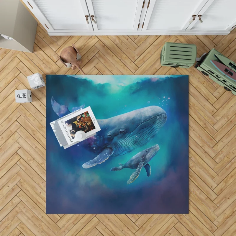 Baby Whale on Blue Background Rug