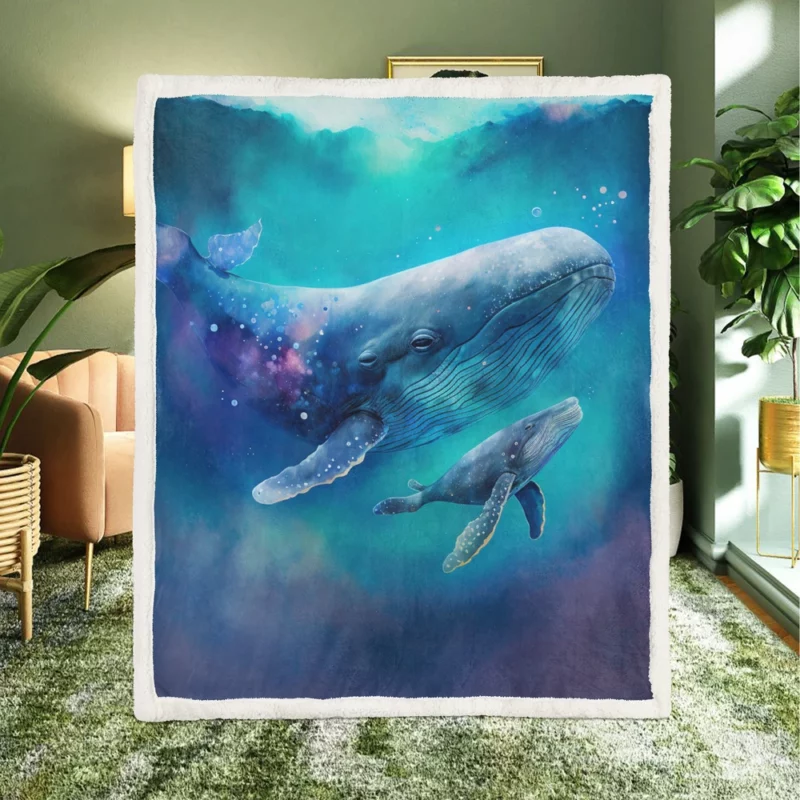 Baby Whale on Blue Background Sherpa Fleece Blanket