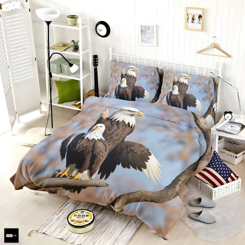 Bald Eagle Flying Vector Art Bedding Set