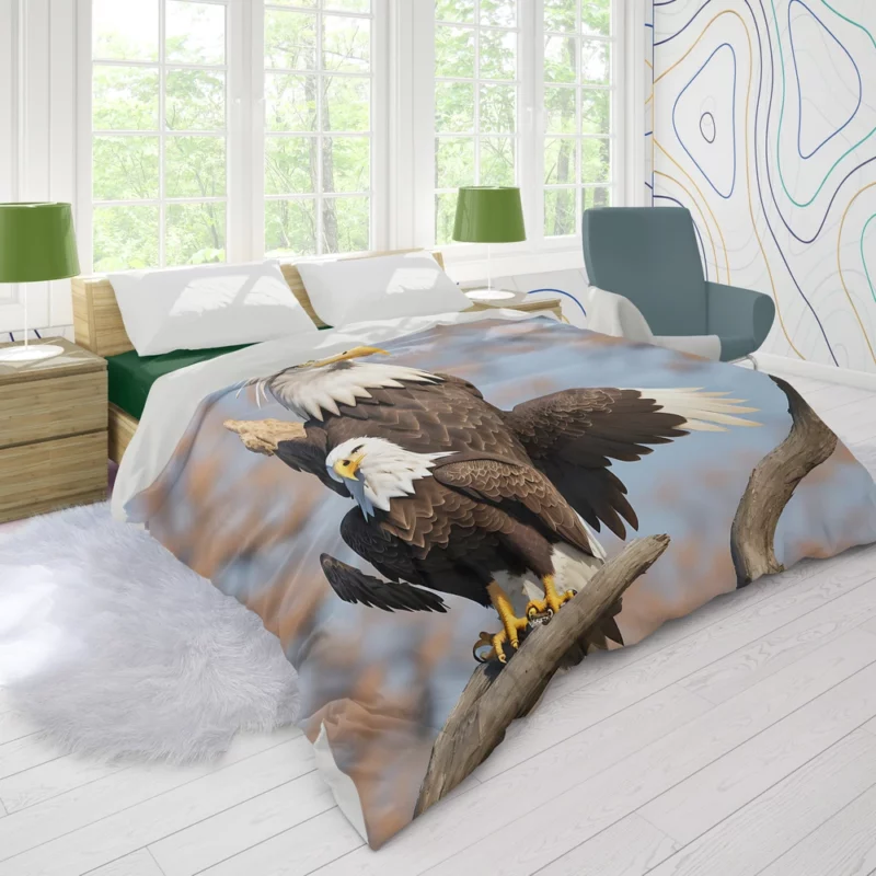 Bald Eagle Flying Vector Art Duvet Cover