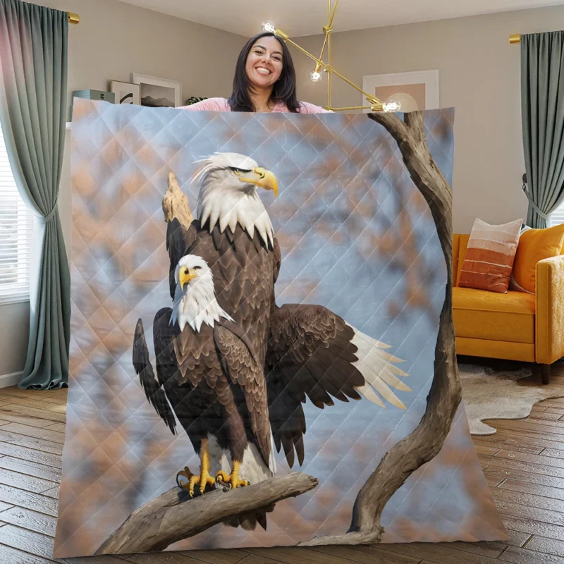 Bald Eagle Flying Vector Art Quilt Blanket