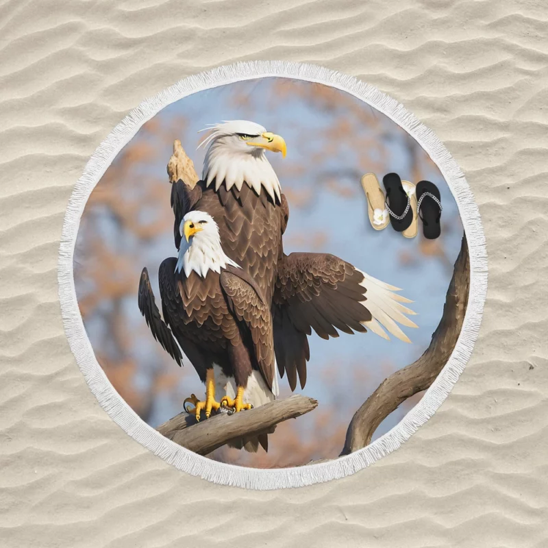 Bald Eagle Flying Vector Art Round Beach Towel