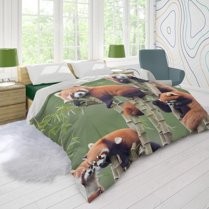 Bamboo Sharing Happy Red Panda Pair Duvet Cover