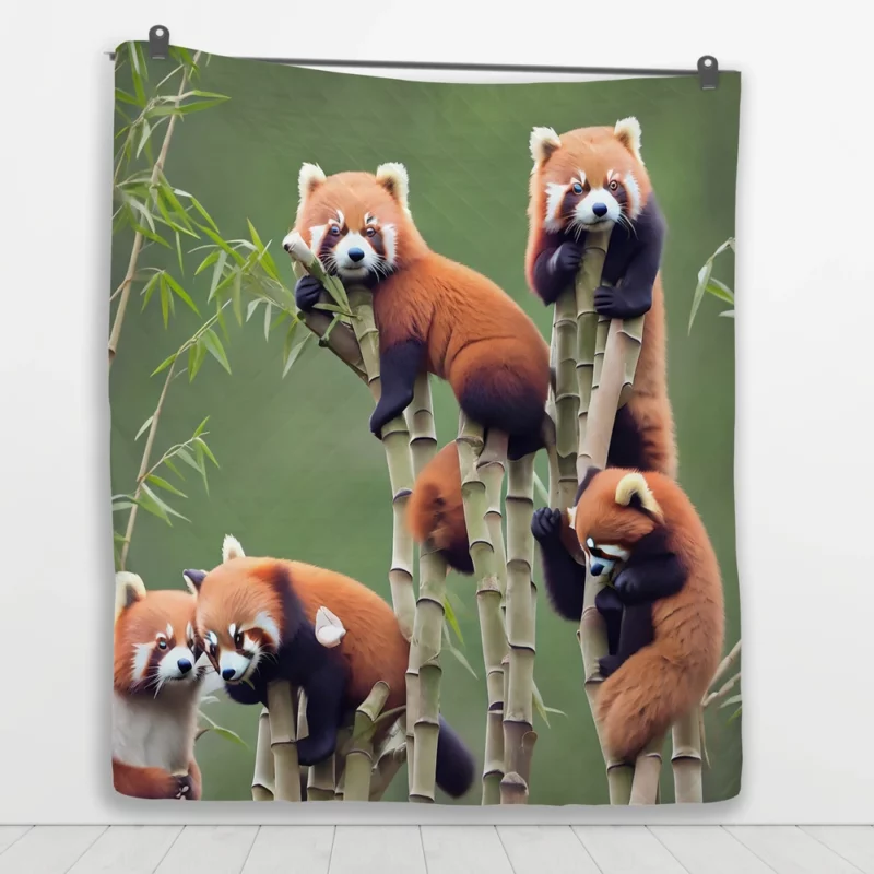 Bamboo Sharing Happy Red Panda Pair Quilt Blanket 1