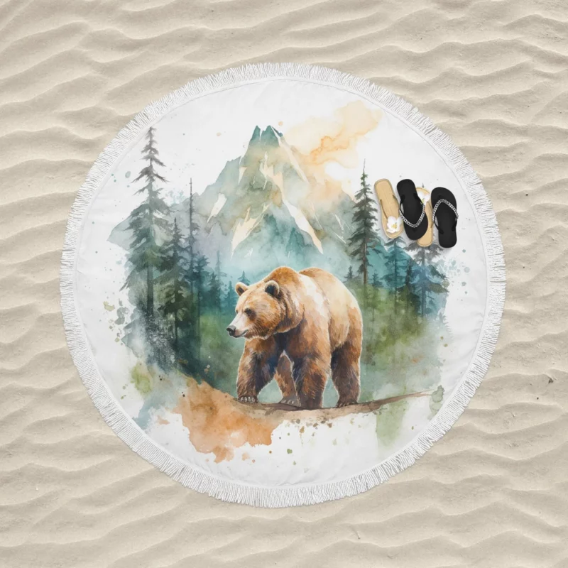 Bear Roaming the Woods Round Beach Towel