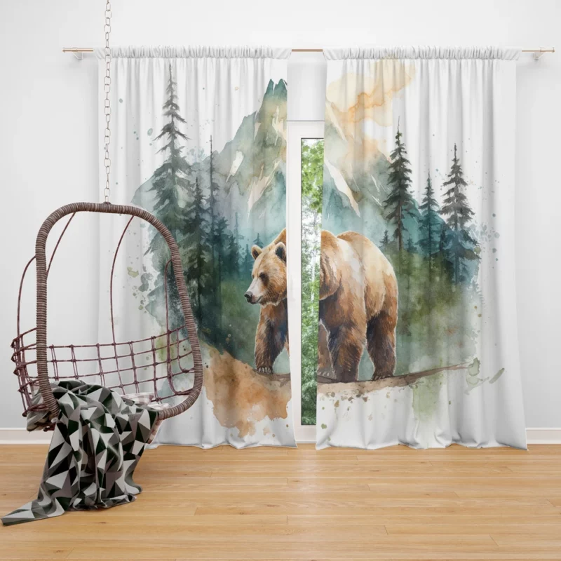 Bear Roaming the Woods Window Curtain