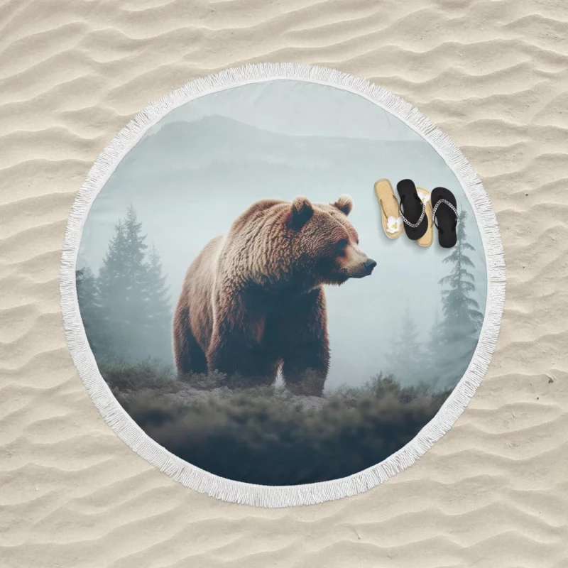 Bear in the Mountains Round Beach Towel