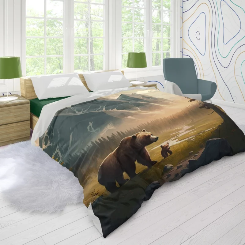 Bear on the Mountain Peak Duvet Cover