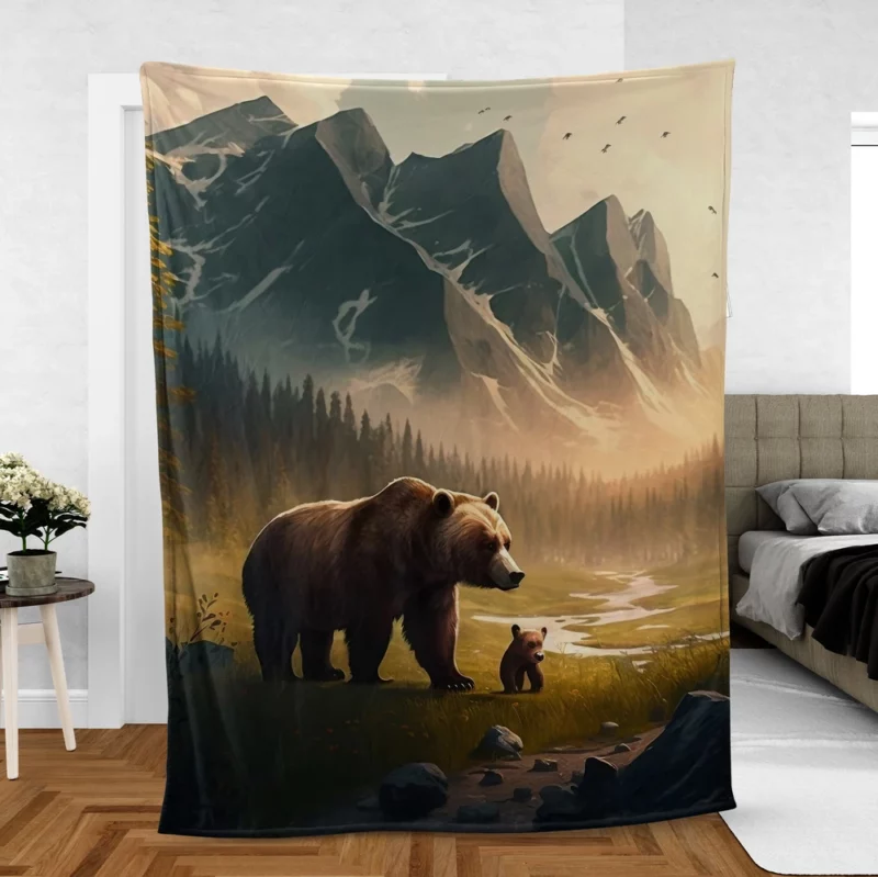 Bear on the Mountain Peak Fleece Blanket