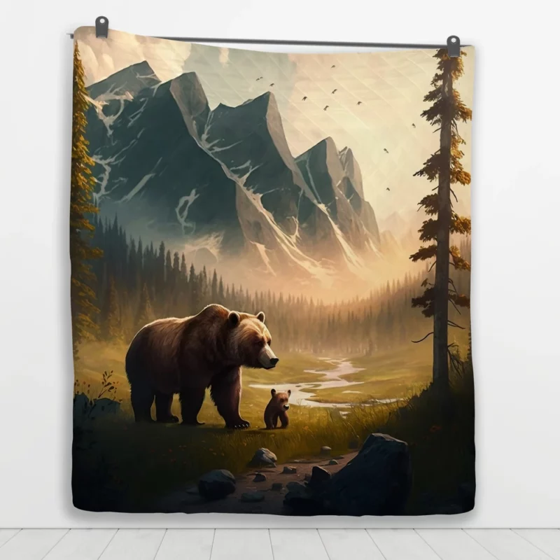 Bear on the Mountain Peak Quilt Blanket 1