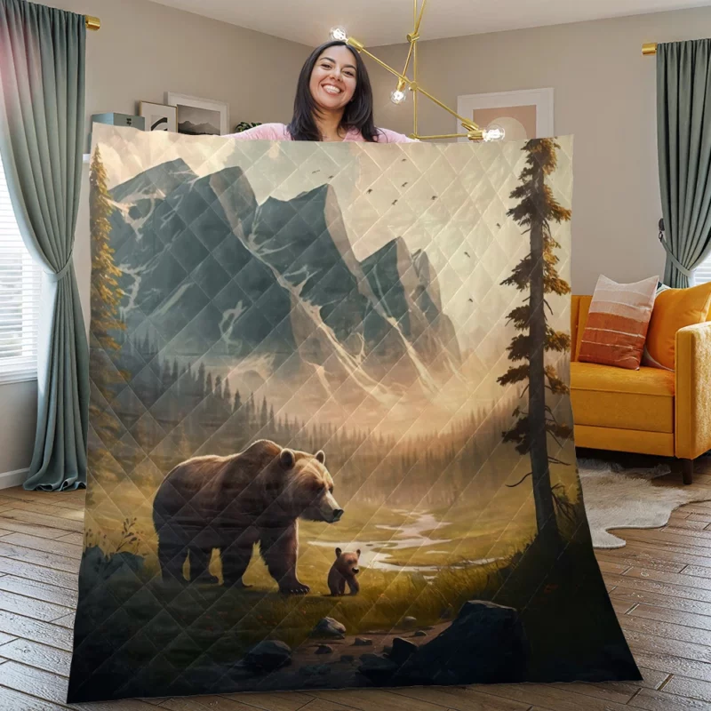 Bear on the Mountain Peak Quilt Blanket